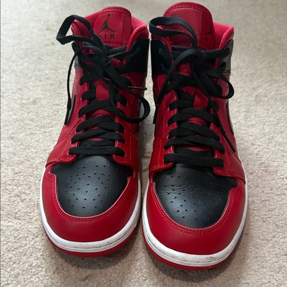 Nike Air Jordan 1 Mid. Red and Black Sneakers - Picture 1 of 6